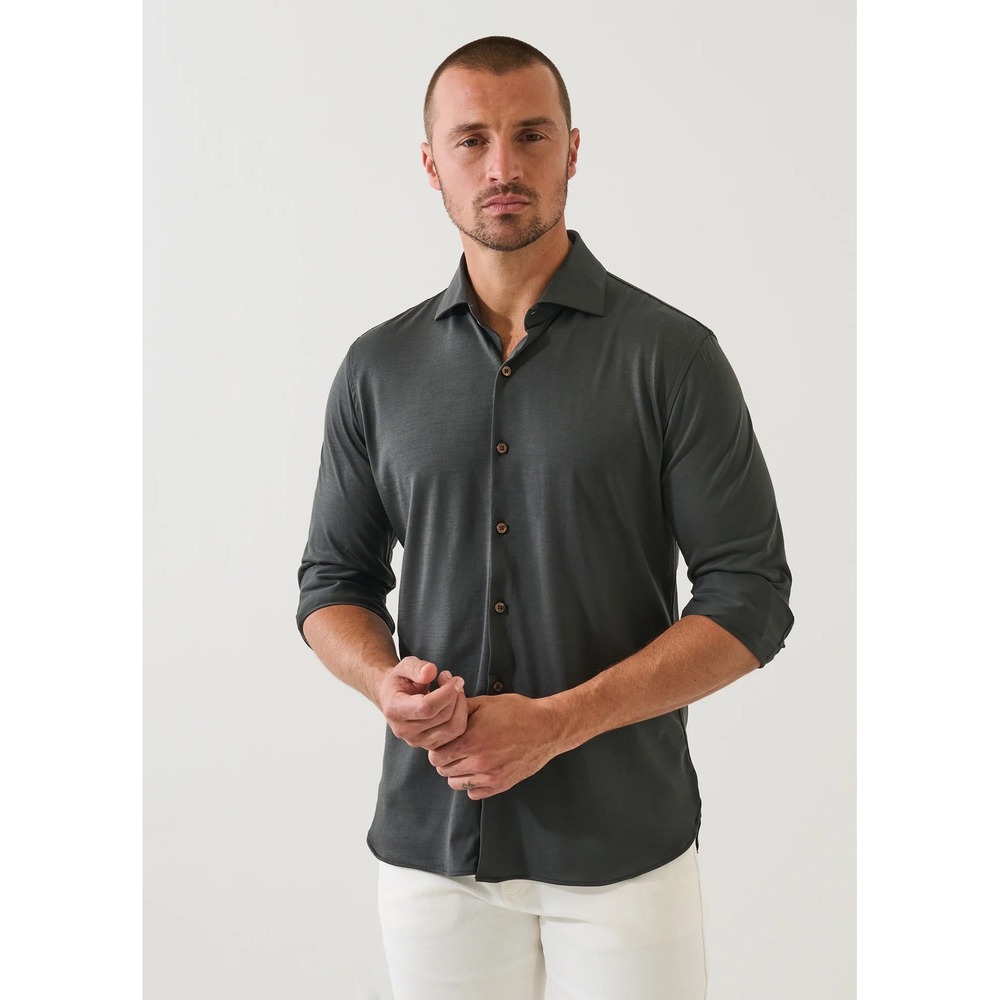 PATRICK ASSARAF Mens Charcoal‎ Grey Silk Cotton Blend Button Down Shirt Size M